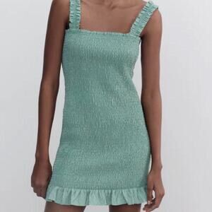 Zara smocked textured weave bodycon mini dress